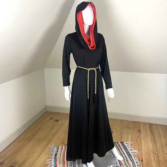Vintage 70s Hooded Maxi Dress Caftan Cult Gown Cowl Neck M/L/XL Hood Boho Hippy - Picture 2 of 14